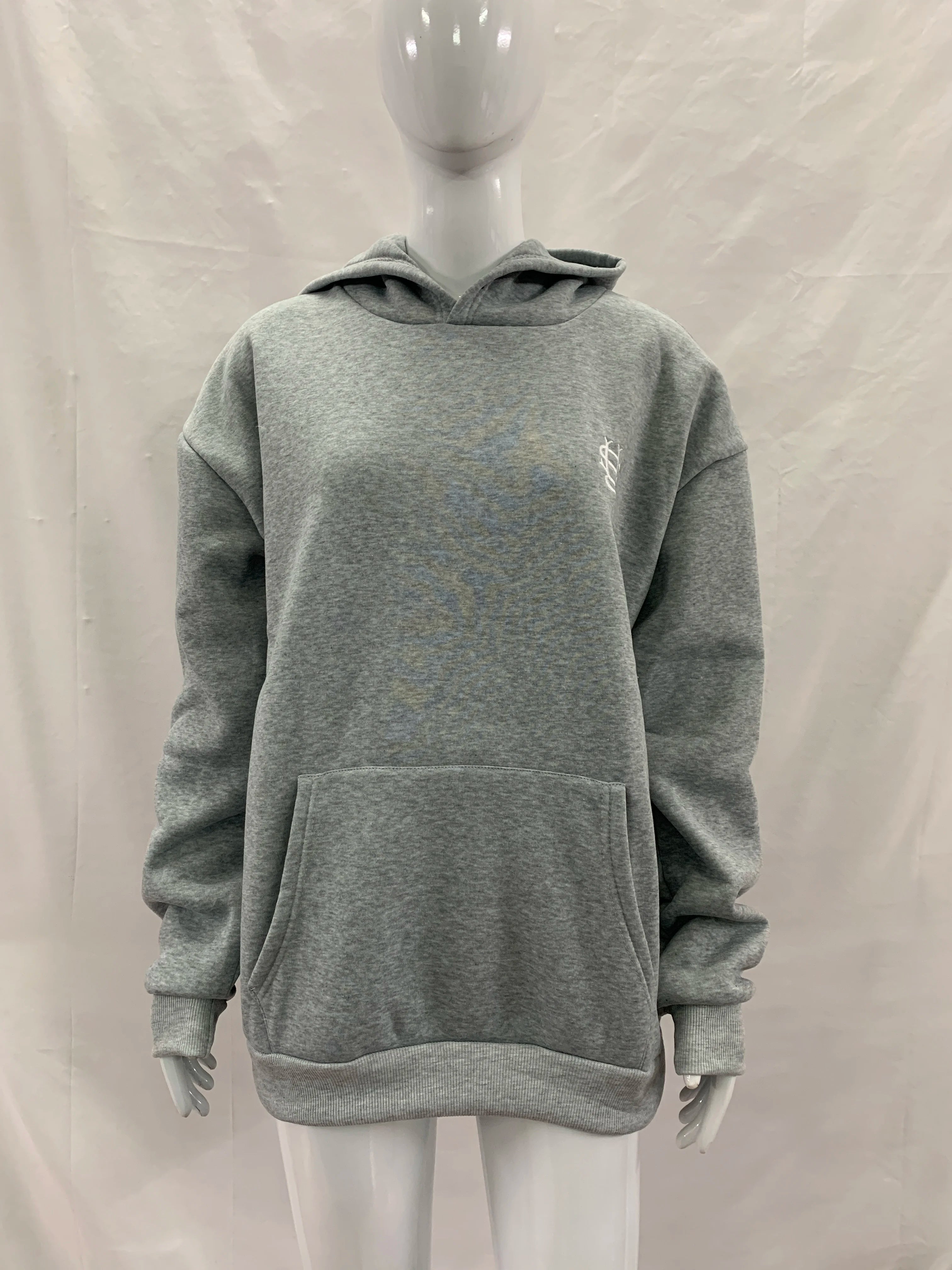 Solid Color Unisex Hooded Sweatshirt, Minimal Style Mini Embroidery Logo Drop Shoulder Loose Fashion Pullover Tops