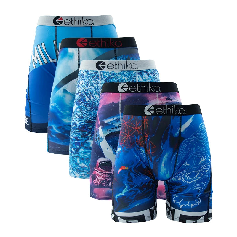 ETHIKA 5Pcs Men Underwear Boxers Breathable Mesh Crotch Man Swimming Underpants Plus Size Mens Panties Sexy Men's Boxer Briefs