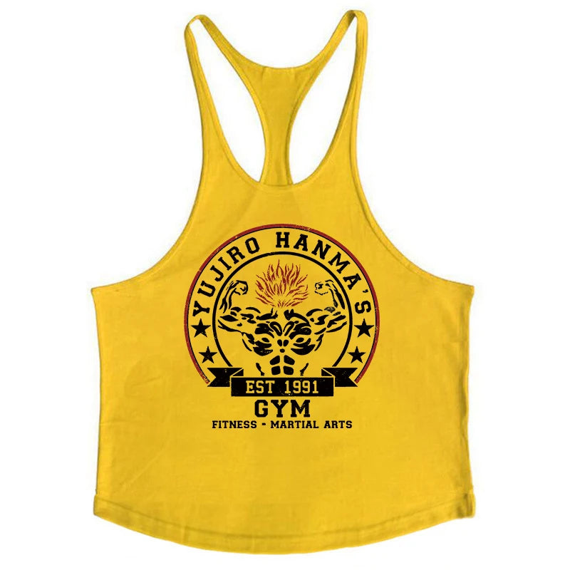 Anime Baki Hanma Print Stringer Tank Top for Men Y-Back Vest Muscle Training Undershirt Athletic Tops Gym Workout Bodybuilding