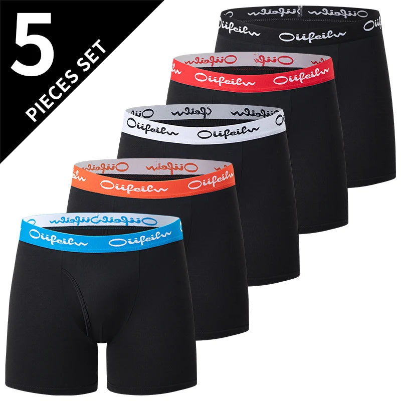 5piece Set Of Men's Classic Black And White Elastic Long Underwear Quick Drying Comfortable Sporty Youth Trend Flat Corner Pants