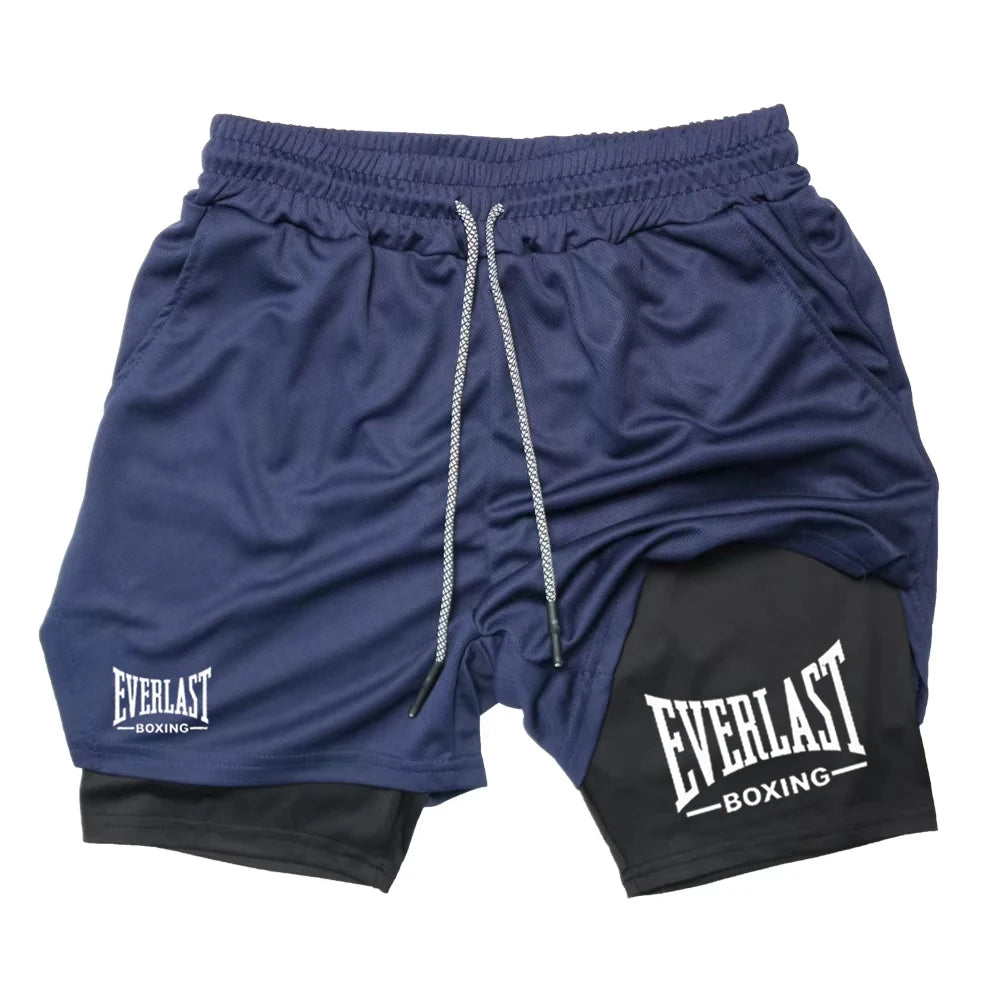 Men's Compression Gym Shorts, EVERLAST Printed Sports Pants, Double Layered, Quick Drying, Basketball, Muscle, Fitness RL0365