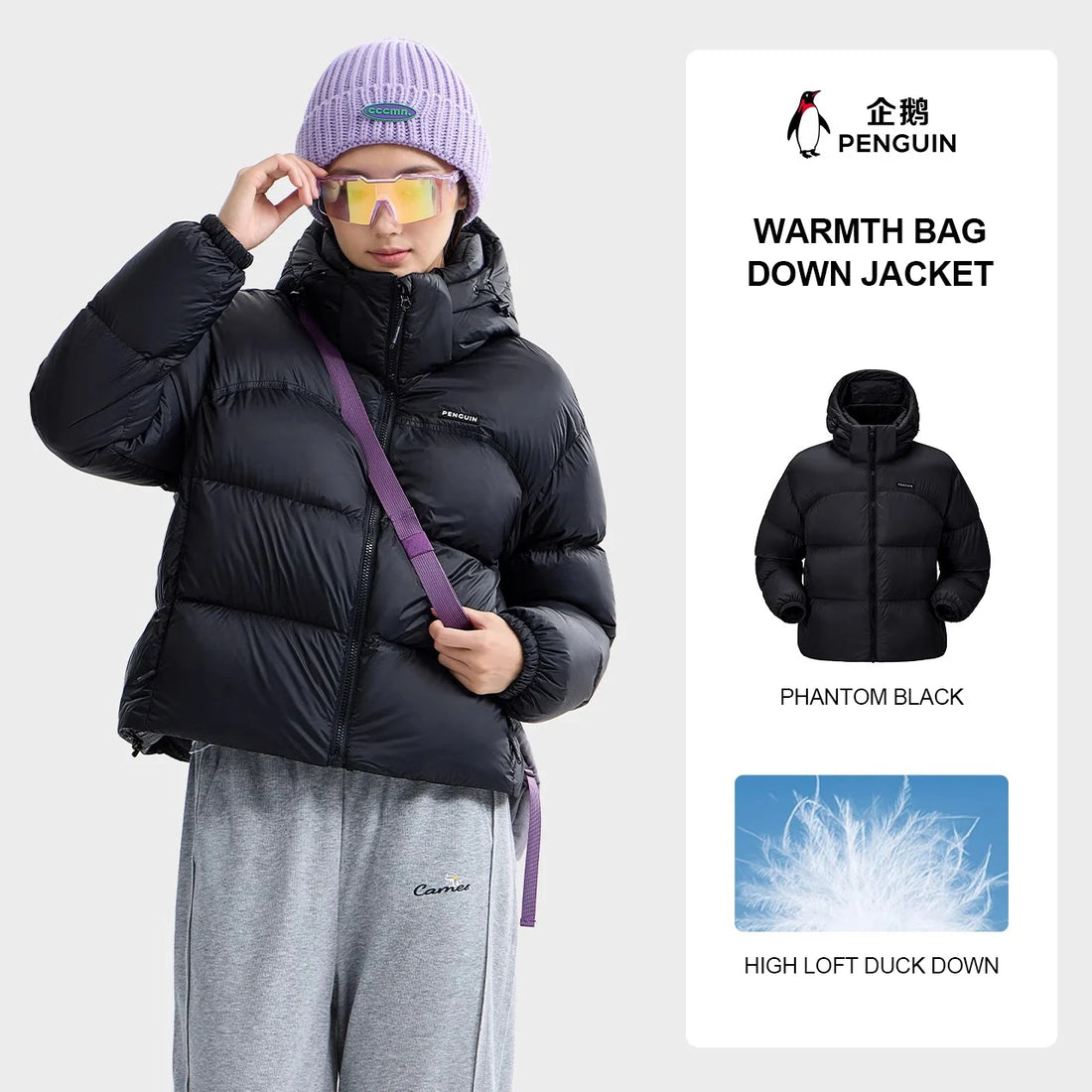 GOLDEN CAMEL Women's Hiking Down Jacket Penguin Series 2025 Winter Windproof Warm Short Puffer Jackets Thick Hooded Coats -10℃