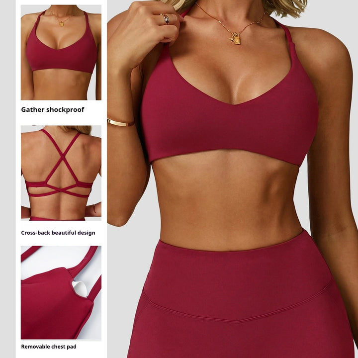 Sports Bra High Impact Support Women Gym Underwear Push-up Back Cross Yoga Crop Top Running Workout Fitness Pilates Solid Color - ATFH
