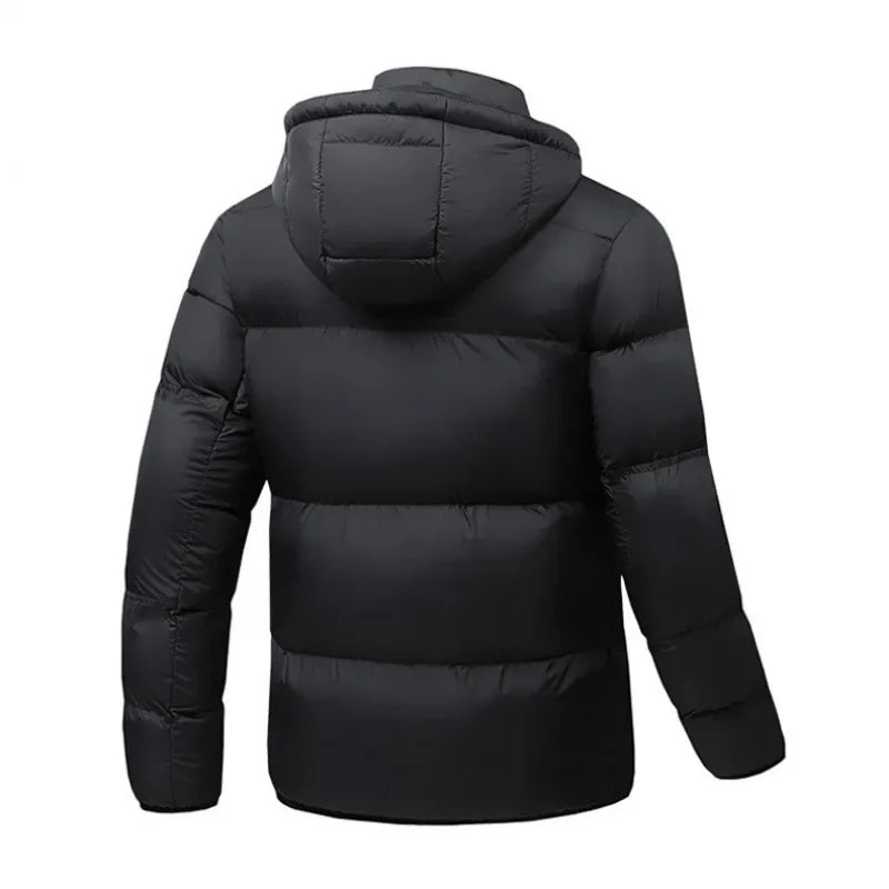 KIDWHXR Man Hooded Parkas Coat Fshion Contrast Color Male Jacket Thicken Warm Slim Long Sleeve Lightweight Men Casual Outerwear