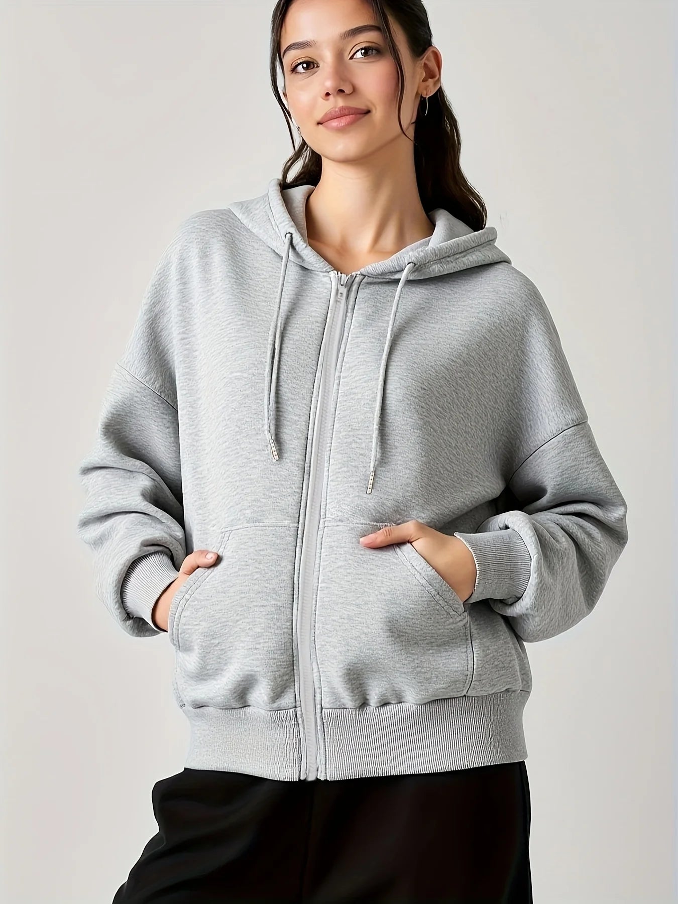 Women's Casual Oversized Hoodies Sweatshirt Zipper Pockets Solid Color Pullover Loose Fit  Autumn Winter Fall Streetwear Jacket - ATFH