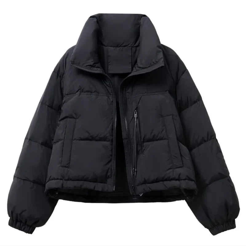 2025 New Winter  Korean Loose Short Stand-up Collar Cotton Padded Jacket Women Thicken Warm  Elegant Parkas Female Outwear
