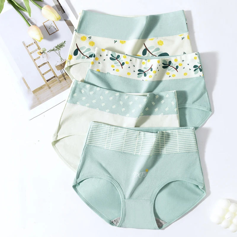 4Pcs Cotton Women Panties High Waist Body Shaper Underwear Print Ladies Briefs Plus Size Sexy Panty Breathable Female Lingerie