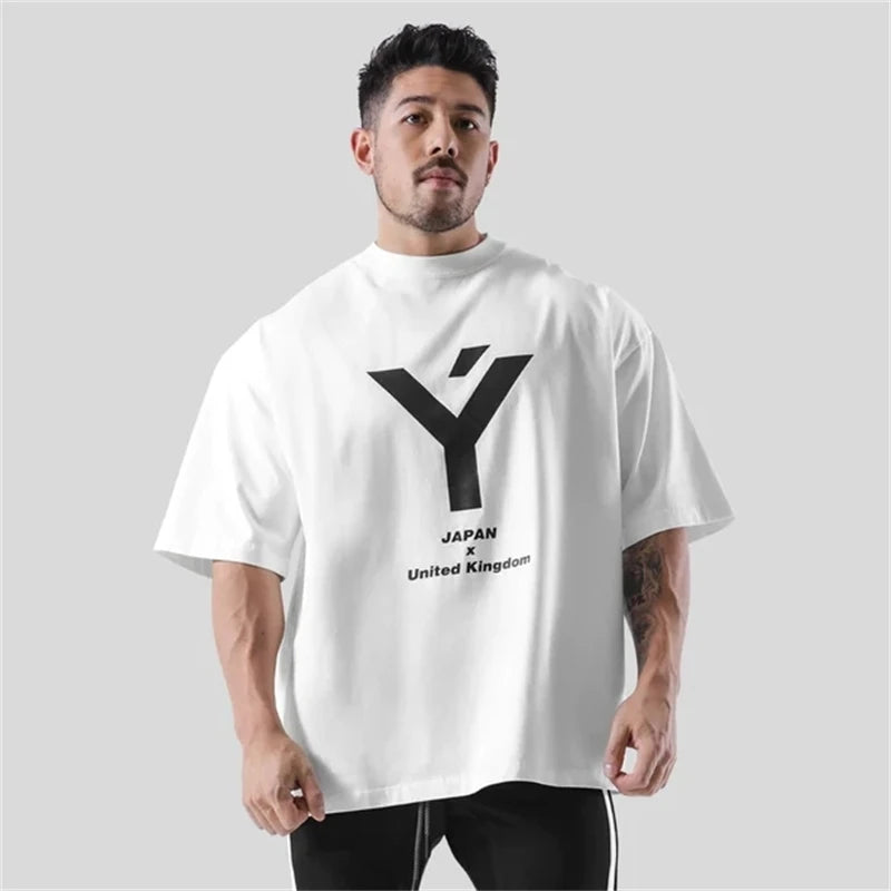 2026 Summer Oversize GYM Style Fitness Sports Men's Short Sleeve T-shirt Fashion Casual Cotton Loose Tees Tops ATFH