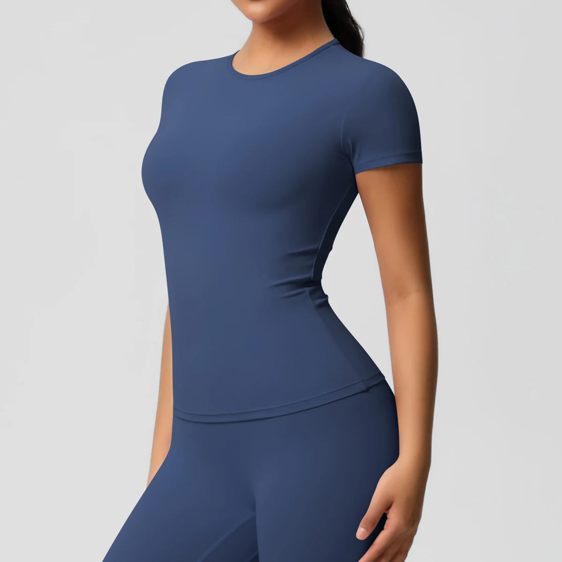 Women Running Sports T Shirt Summer Short Sleeve Round Neck Breathable Stretchy GYM Yoga Slim Fitness Active Top - ATFH