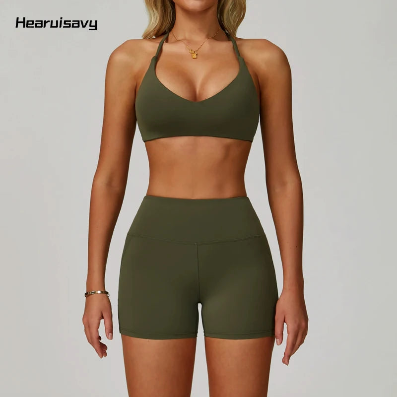Hearuisavy Women's Running Comfort 2Pcs Sports Pants Set High Waist Push Up Workour Sportswear Casual Cycling Jogging Yoga Bras - ATFH