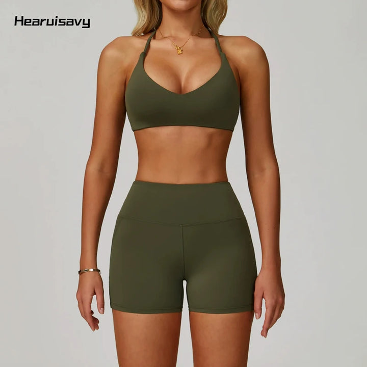Hearuisavy Women's Running Comfort 2Pcs Sports Pants Set High Waist Push Up Workour Sportswear Casual Cycling Jogging Yoga Bras - ATFH