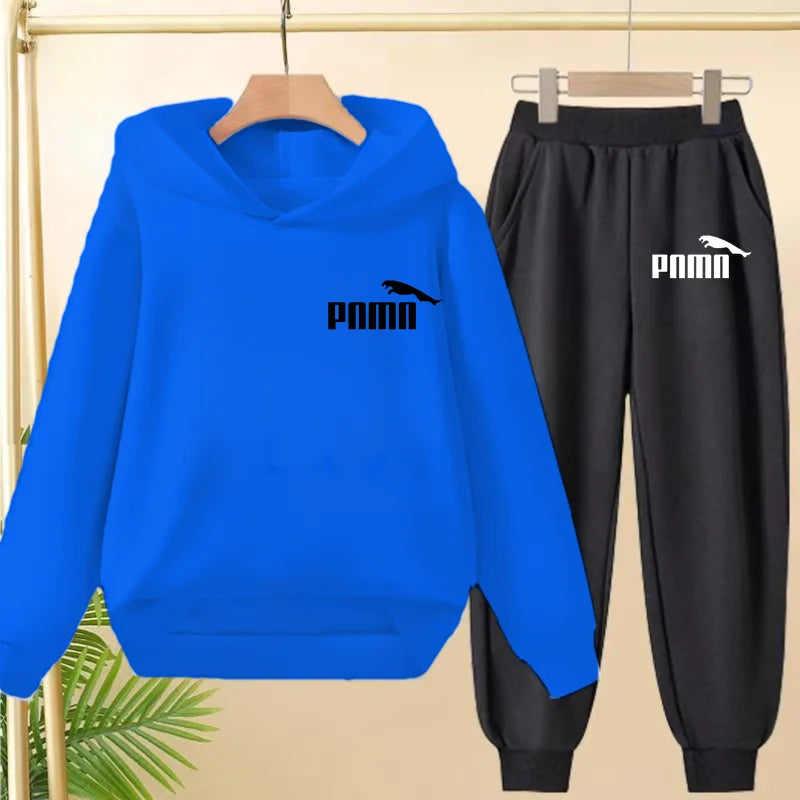 Leisure Children Hoodie Sportswear With Classic Prints Simple Elements Breathable Versatile Two-piece Set For Both Boy And Girl - ATFH