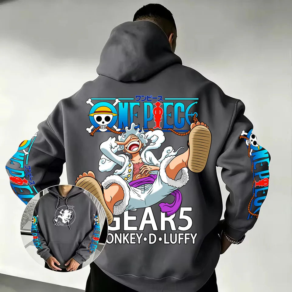 One Piece Luffy Gear 5 Hoodie 2026 New Japanese Anime Fashion Y2K Casual Sportswear Men's Couple Style Hooded Sweatshirt