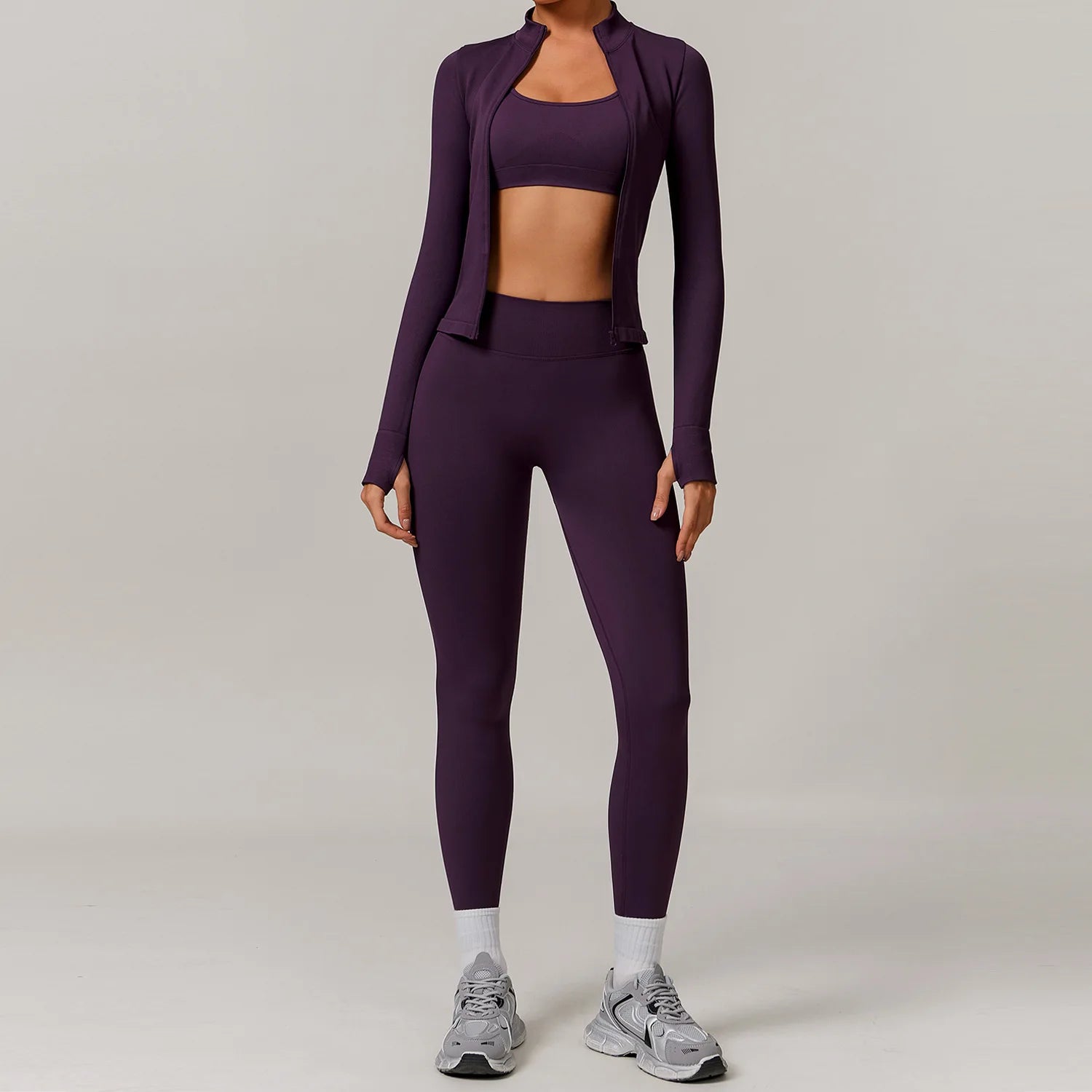 Yoga Set 2/3PCS Gym Clothes Sportswear Yoga Suits For Women Long Sleeve Crop Top Fitness Set Tracksuits Sports Bra Gym Leggings - ATFH