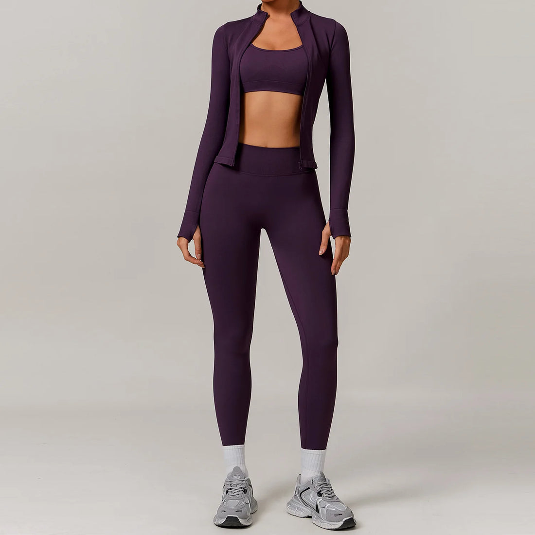 Yoga Set 2/3PCS Gym Clothes Sportswear Yoga Suits For Women Long Sleeve Crop Top Fitness Set Tracksuits Sports Bra Gym Leggings - ATFH