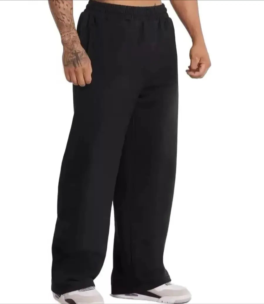 Men's plus Size Cotton Sweatpants Spring Autumn Solid Color Baggy Loose Elastic Waist Casual Trousers for Daily Wear Running
