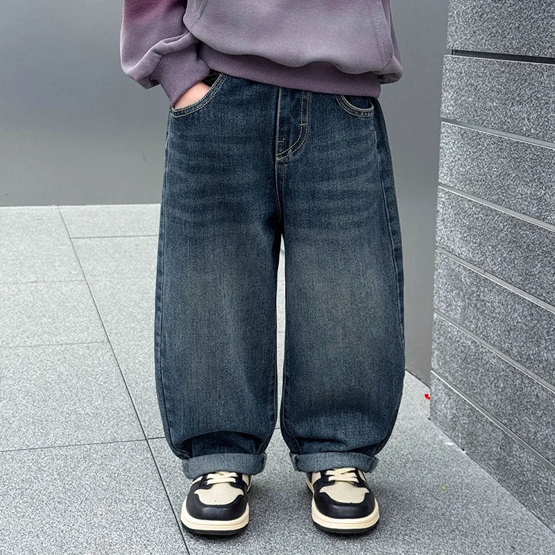 Boys Fashion Jeans Spring Autumn New Cartoon Denim Pants Straight Leg Trousers Trendy Children's Clothing Baby Boys  ﻿ ATFH
