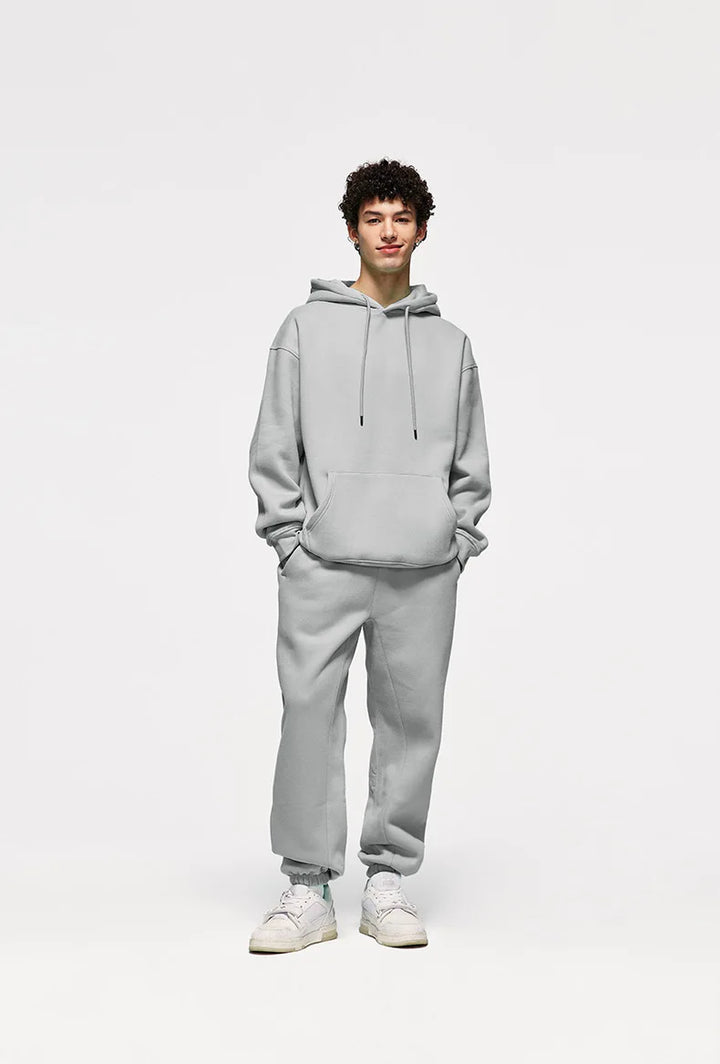 Autumn/Winter New Men's Solid Color Hoodie+Sports Pants Two Piece Outdoor Casual Fashion Loose Large Sports Set - ATFH