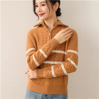 Autumn and winter new 100% pure wool high neck sweater women's casual knitted cashmere pullover loose hot selling women's top - ATFH