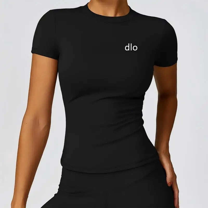 Yoga clothing women's running sports T-shirt summer short sleeved round neck breathable elastic gym yoga slimming sports top - ATFH