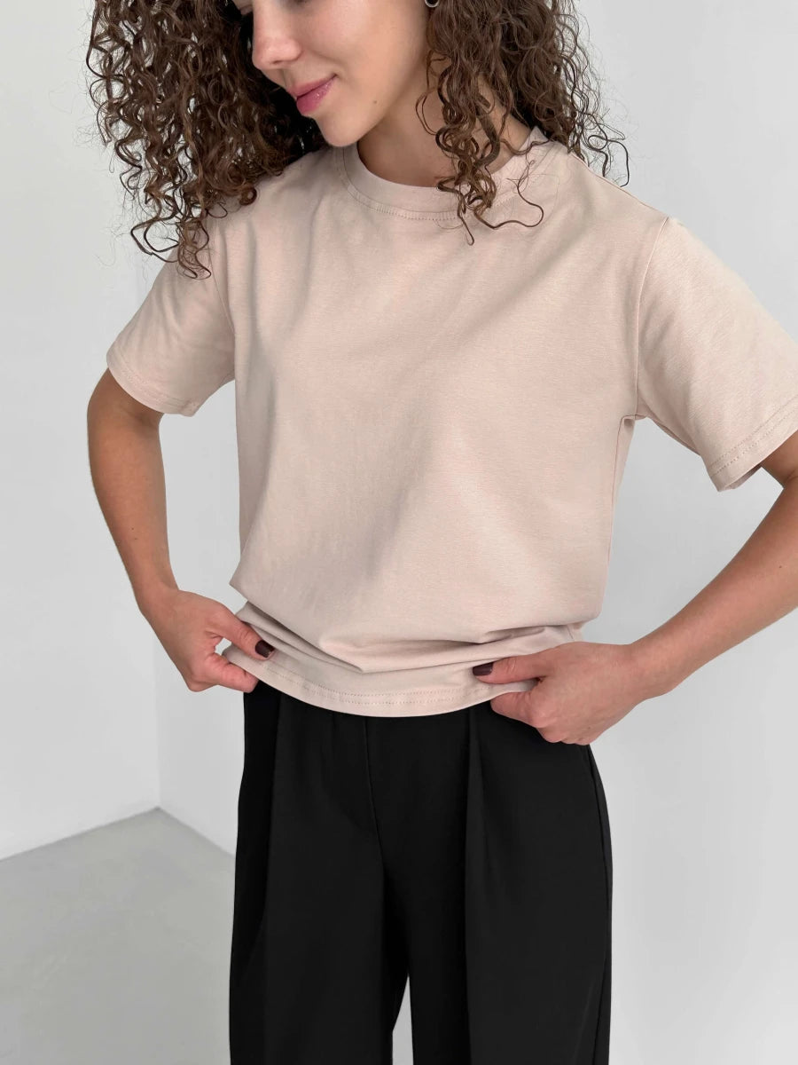 Hirsionsan Basic Cotton T Shirt Women 2026 Summer New Loose Solid Tees 19 Color Casual Loose Tshirt Oversized O Neck Female Tops - ATFH