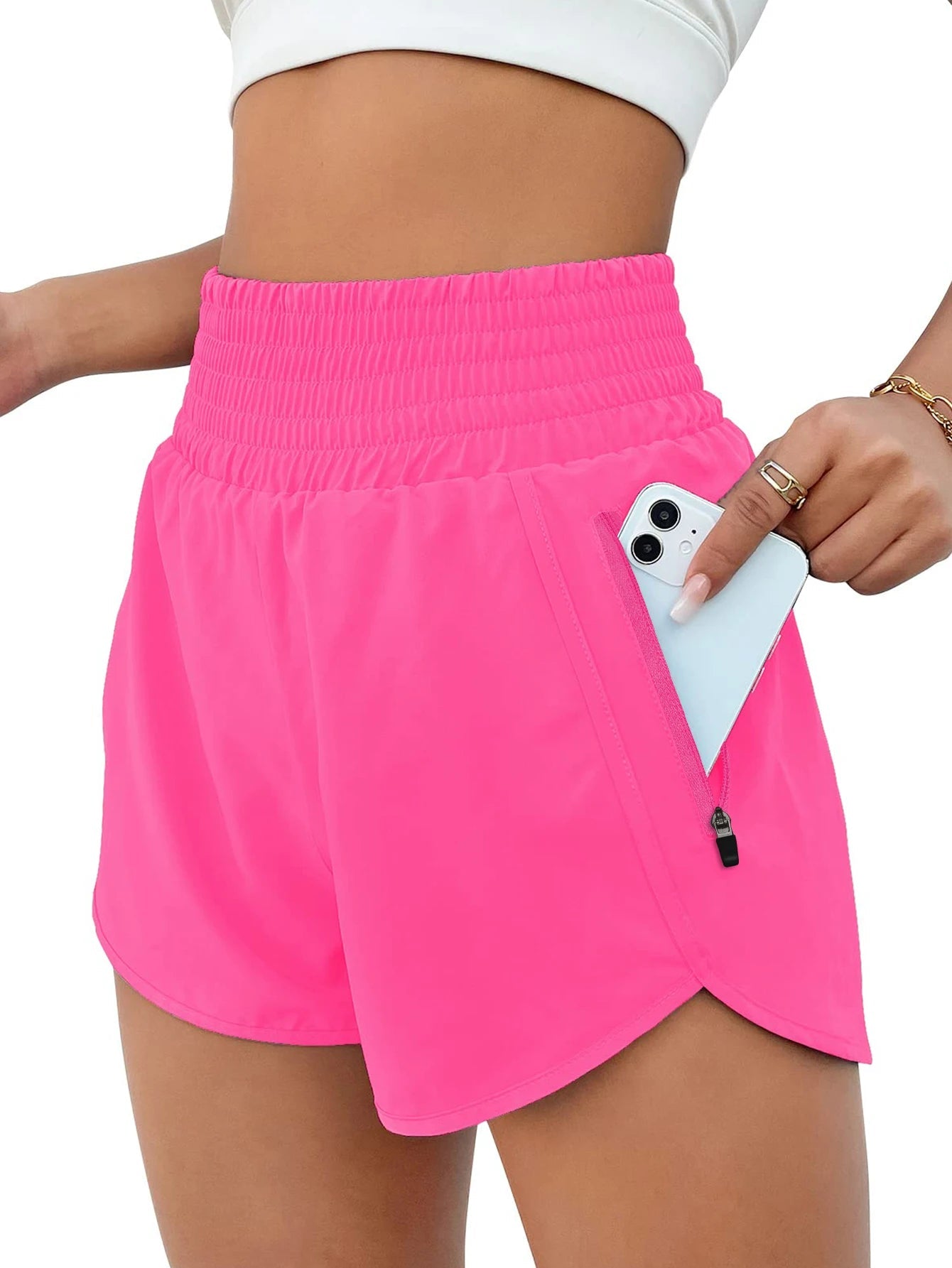 Women's High-Waist Elastic Running Shorts with Pockets Quick-Dry Exercise Sports Shorts Tahsi Fashion House