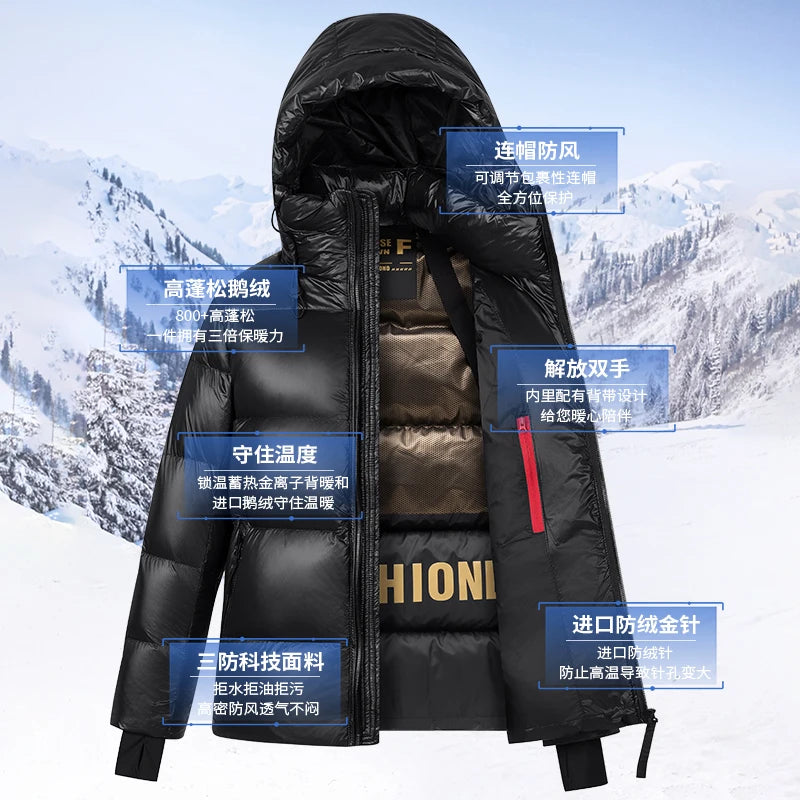 2024 Winter New Men's Hooded White Goose Down Jacket High Quality Casual Thick Warm Down Jacket with Down Content Up to 90%