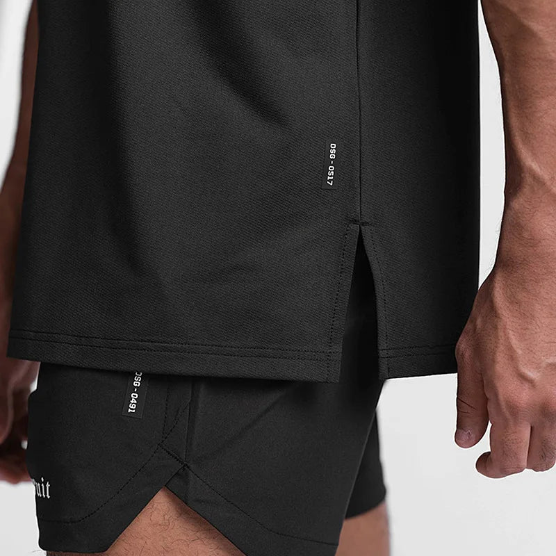 Men's Gym Polyester Quick Dry Running T Shirt Fitness Casual Shirt Training Exercise Clothes Sport Shirt Tops Lightweight ATFH
