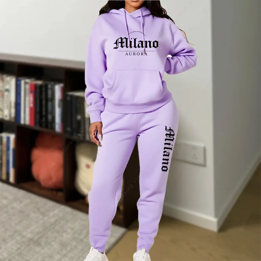 Matching Set for Woman Hoodies Sweatpants Set Fall Winter Athleisure MLANO Letter Print Fleece 2 Piece Womens Tracksuit 2026 New
