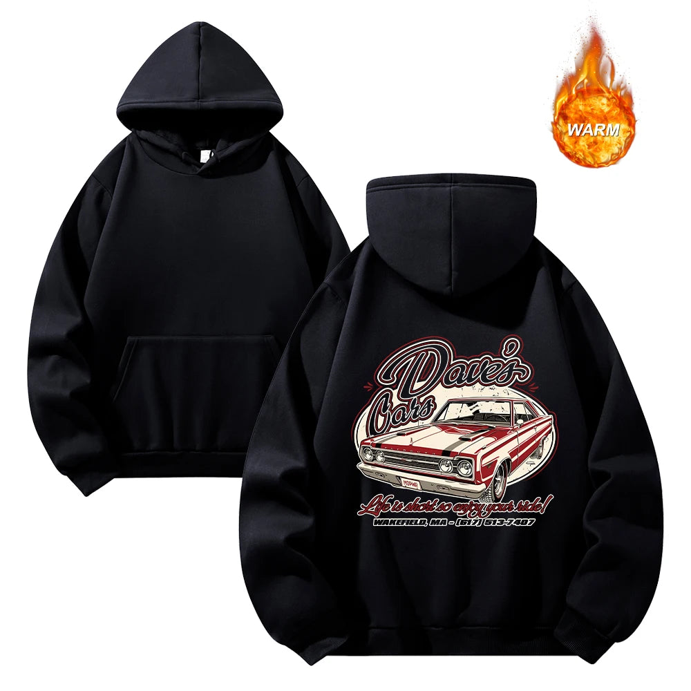 Men's Hoodies With Colorful Car Print Thickened Oversized Hooded Sweatshirt Autumn And Winter Casual Warm Pullover Sweatshirt - ATFH
