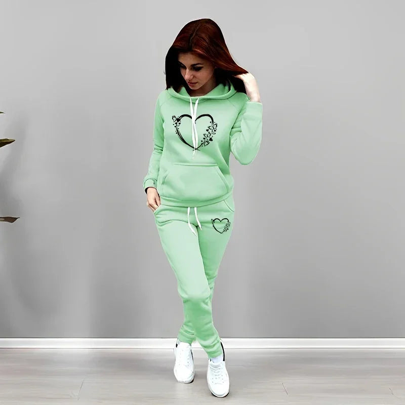 2026 Fall Winter Hot Sal Woman Tracksuit Hoodie Sweatpants 2 Piece Set Home Outdoor Female Comfort Warm Hooded Sweatshirt Outfit