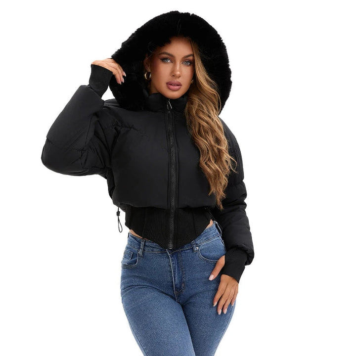 Parkas Women Short Coats Hooded Zipper Full Sleeve Thick Warm Y2k Streetwear Elegant Splice Work Coat Autumn Winter 2025 ATFH