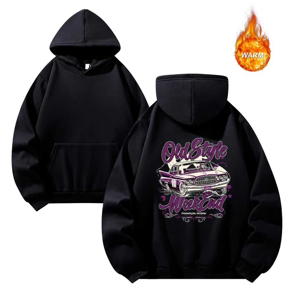 Men's Hoodies With Colorful Car Print Thickened Oversized Hooded Sweatshirt Autumn And Winter Casual Warm Pullover Sweatshirt - ATFH