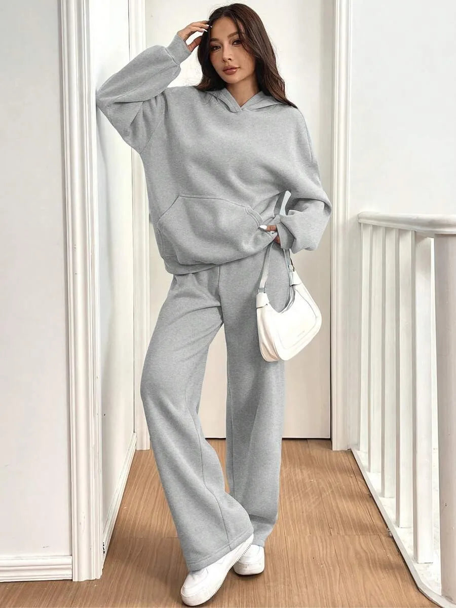 Autumn Winter Sports Suit Women Hooded Long-sleeved Pullover Sweatshirt Drawstring Sweatpants Conjunto Dos Piezas Mujer Invierno
