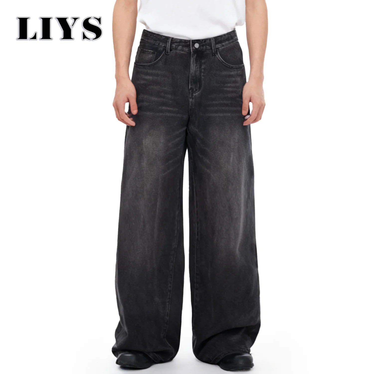 Four Season Men's Jeans Korean Version Student Casual Pant American Retro Gray Black Loose Wide Leg Jean Baggy Men's Denim Pants ATFH