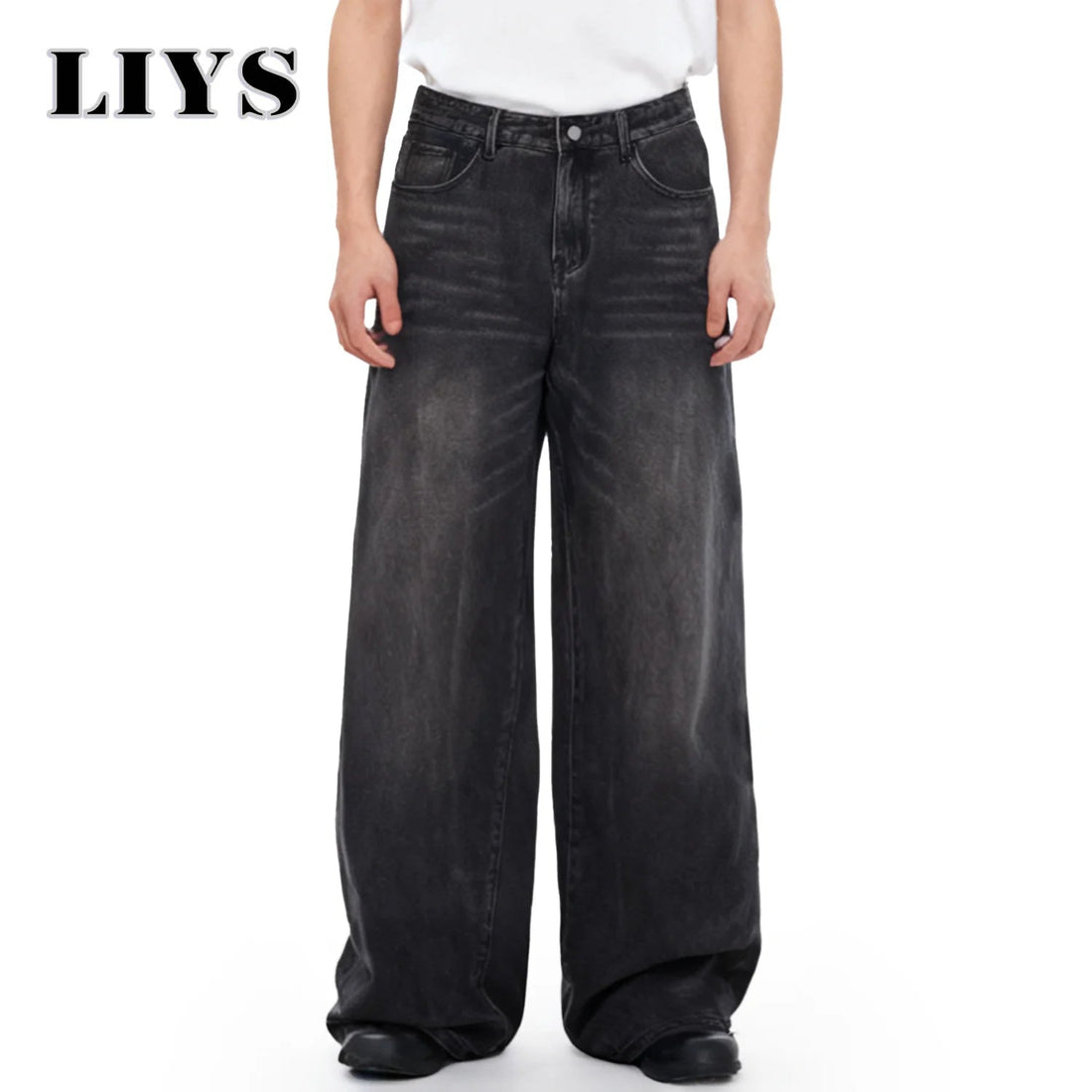 Four Season Men's Jeans Korean Version Student Casual Pant American Retro Gray Black Loose Wide Leg Jean Baggy Men's Denim Pants ATFH