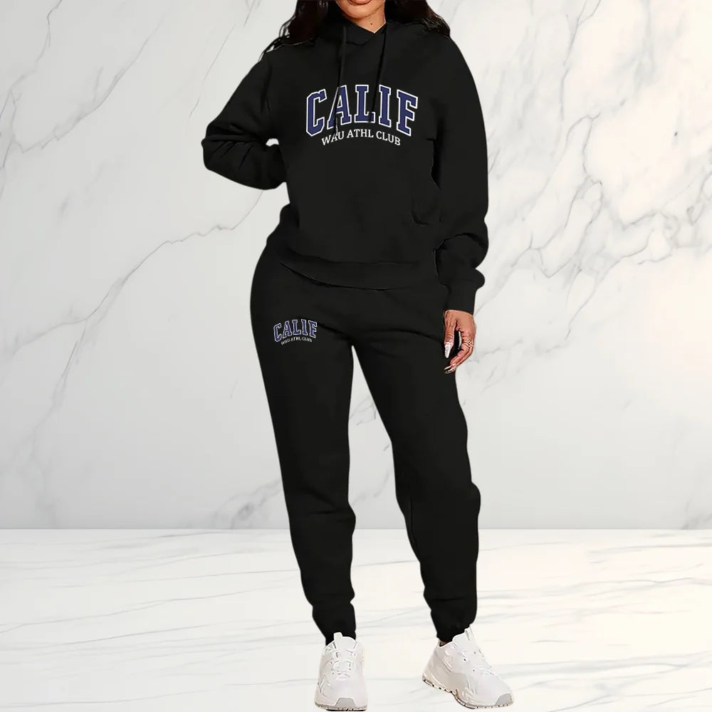 Women's Sets Hoodies Pants 2 Piece Outfits Aesthetic Sportswear Sweatsuit Graphic Letter Print Plus Size Pink Tracksuit Pant Set - ATFH