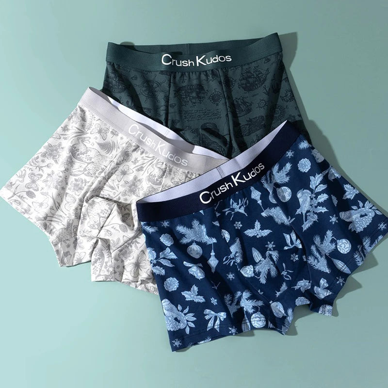 2XL-4XL Men's Trendy Print Boxers Shorts Cotton Flat Corner Briefs Casual Four Corner Underwear Seamless Comfortable Panties ﻿