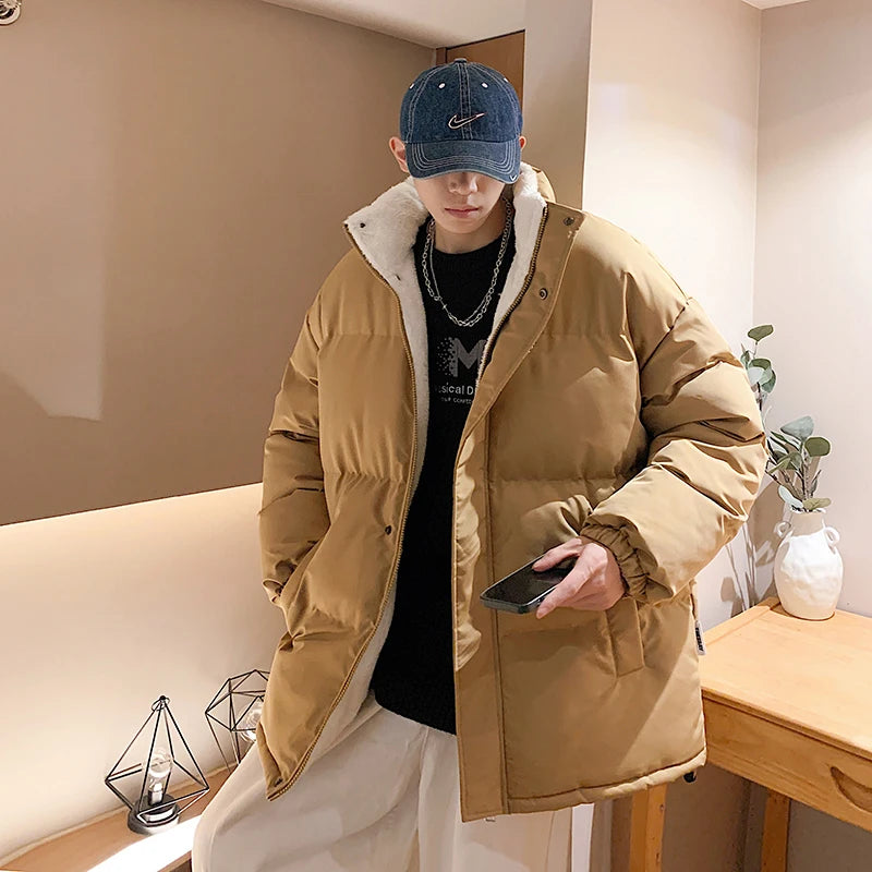 Winter Stand-up Collar Jacket for Men  New Arrived Men Solid Color Parka Thickened Warm Jacket Oversize Puffer Coat ATFH