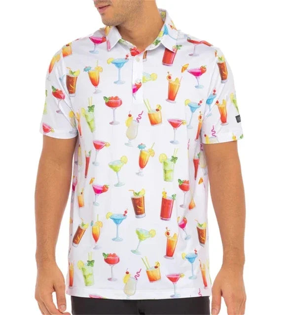 Summer Printed Floral Casual Golf T-shirt Men Outdoor Short Sleeve Quick Dry Breathable Clothing Lapel F4 Racing Polo T-shirt