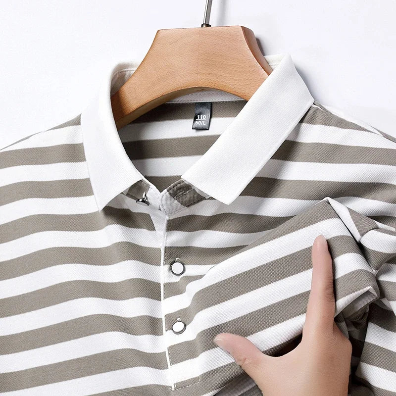 2024 Men's New Striped Cotton Business Casual Short sleeved POLO Shirt Fashion Short sleeved Comfortable and Breathable Top