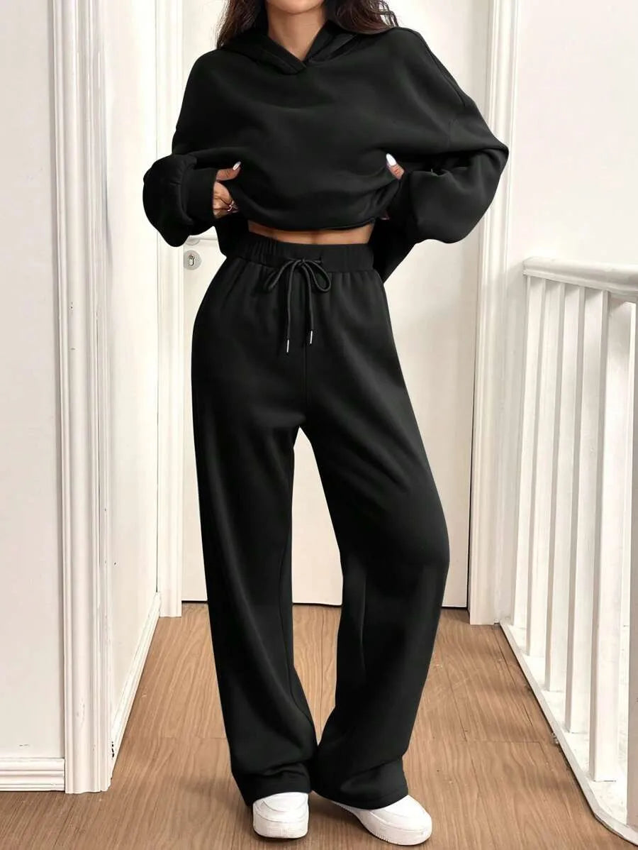 Autumn Winter Sports Suit Women Hooded Long-sleeved Pullover Sweatshirt Drawstring Sweatpants Conjunto Dos Piezas Mujer Invierno