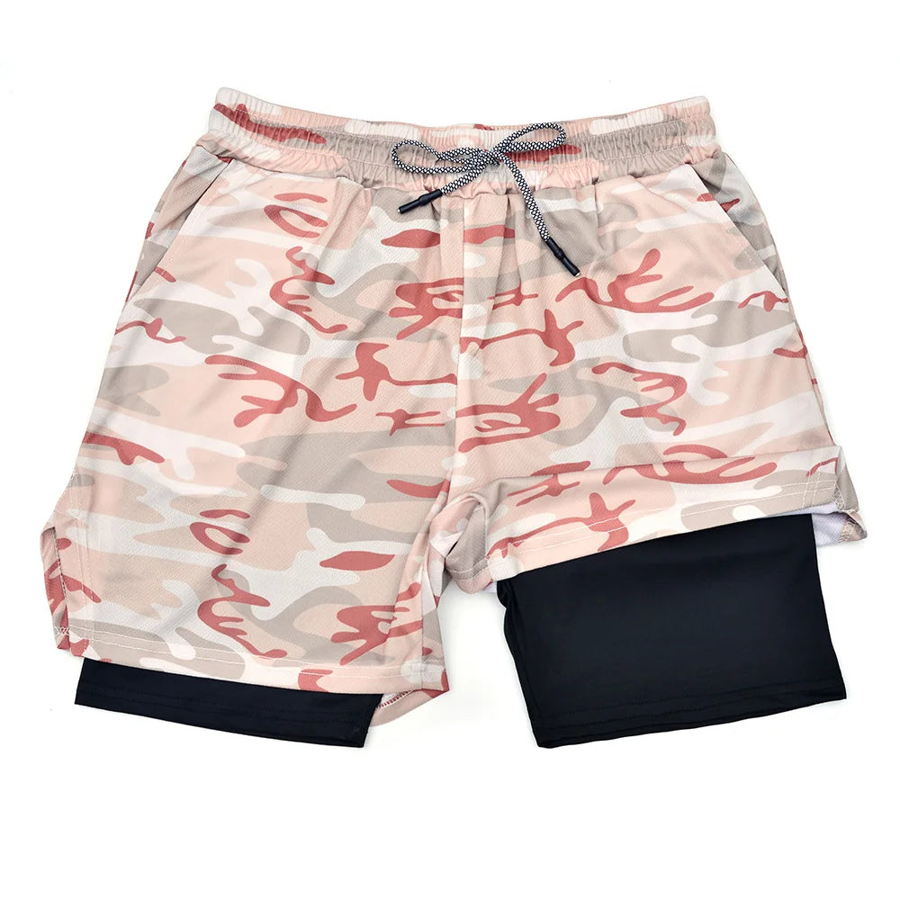 Men's Double Layer Fitness Shorts Men Gym Training 2 in 1 Sports Quick Dry Workout Jogging Deck Summer