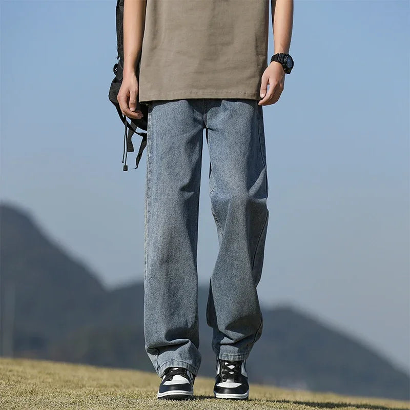 Autumn men's jeans loose and breathable solid color casual straight leg pants, a must-have cool and handsome for high street you ATFH
