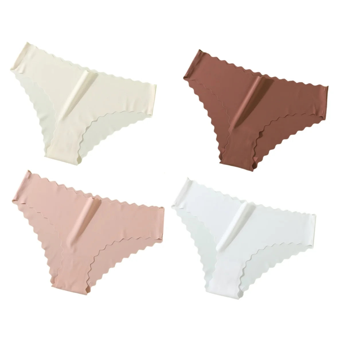 4Pcs/Set Ice Silk Mid-Rise Panties Women's Seamless Briefs Solid No Show Underwear Scalloped Edge Panties Sexy Lingerie XS-XL