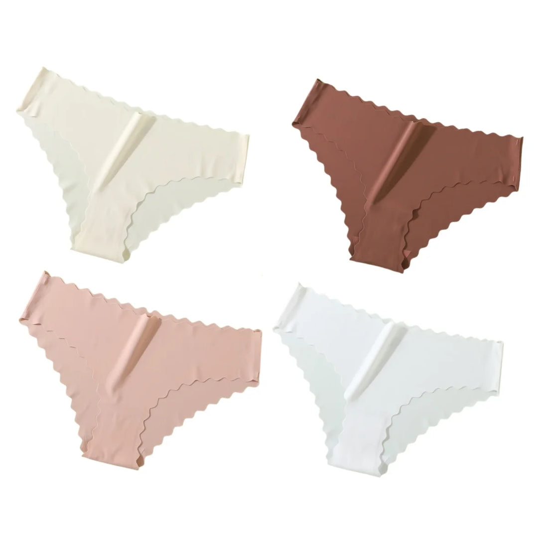 4Pcs/Set Ice Silk Mid-Rise Panties Women's Seamless Briefs Solid No Show Underwear Scalloped Edge Panties Sexy Lingerie XS-XL
