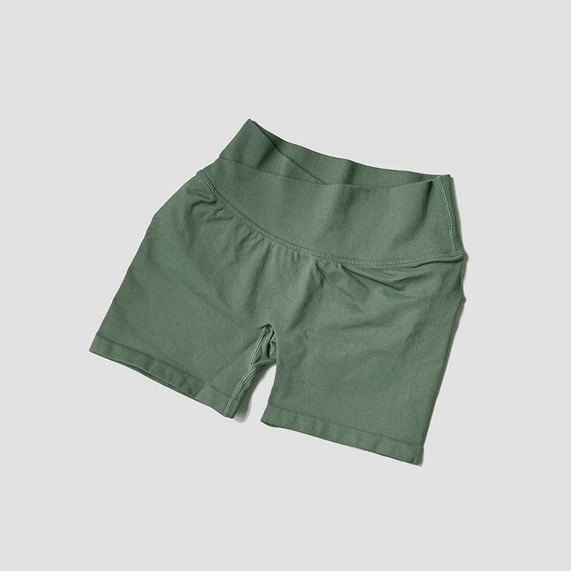 Summer High Waisted Training Workout Shorts Seamless Cross Waist Sexy Running Fitness Short Pants Solid Color Gym Leggings Tahsi Fashion House
