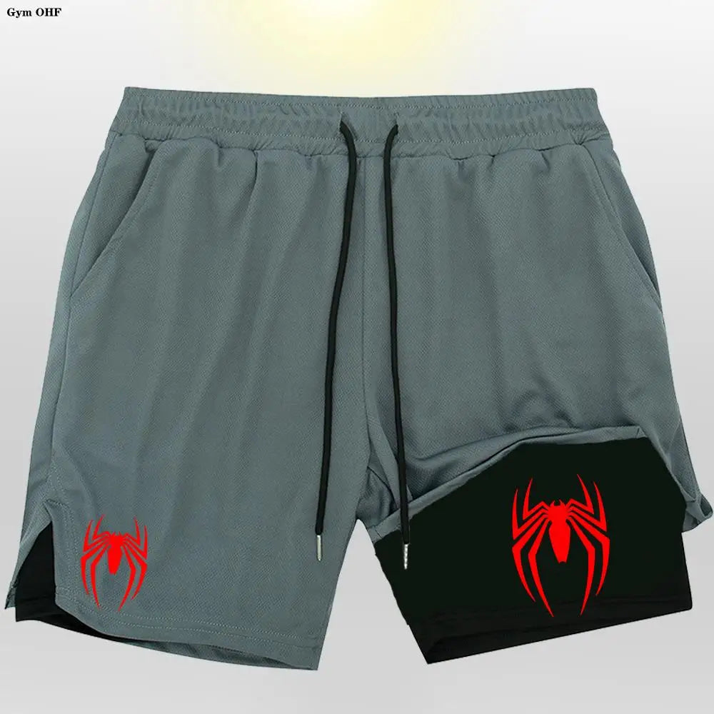 2099 Spider Sport Shorts Men Sportswear Double-Deck Running Shorts 2 In 1 Beach Bottoms Summer Gym Fitness Training Short Pants