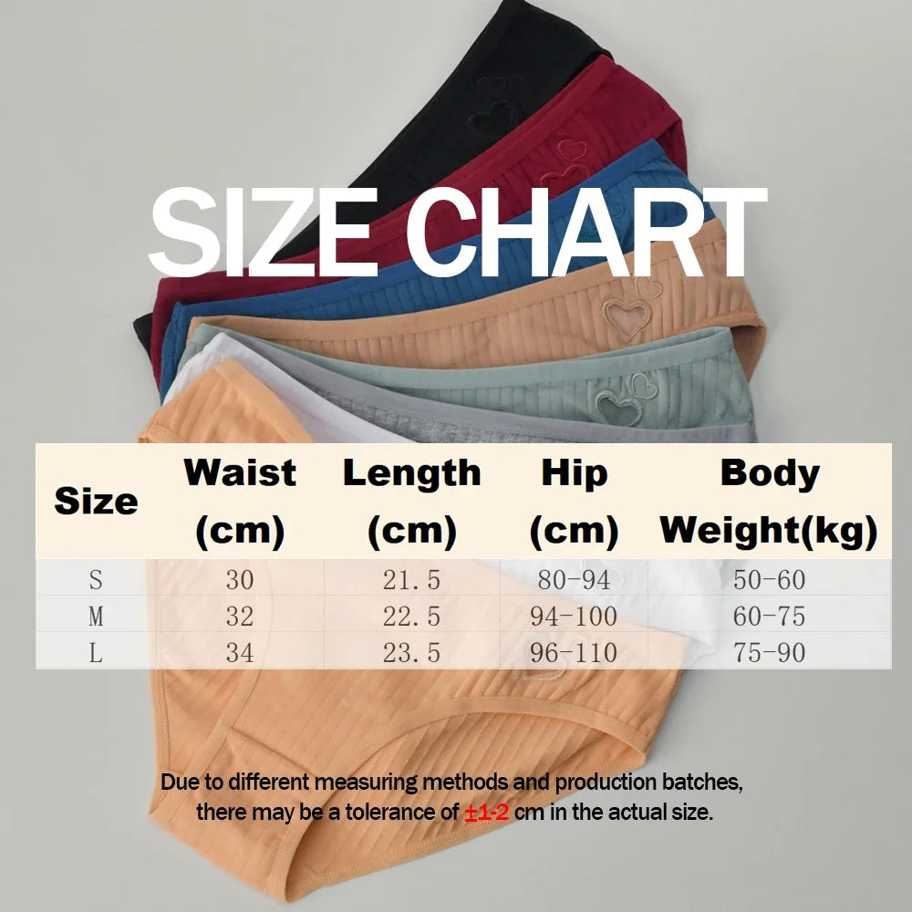3PCs Teen Girls Cotton Underwear Low-Rise Heart Print Briefs Soft Breathable Everyday Panties Minimalist Design Lady Summer Wear