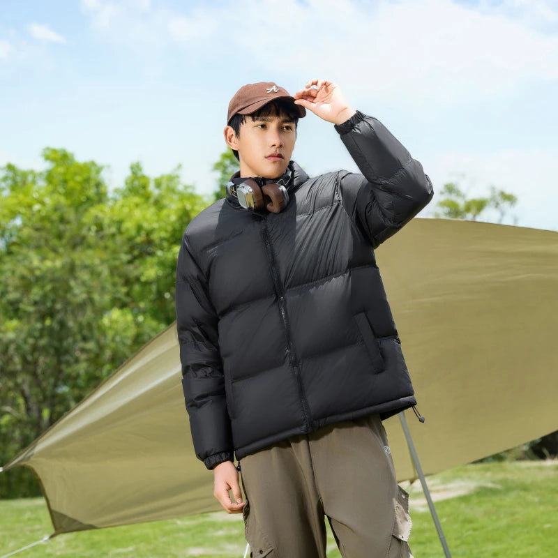 Outdoor Windproof Hiking Down Coats for Men Quality Waterproof Camping Down Jacket Stand Collar Warm Overcoat Fashion All-match